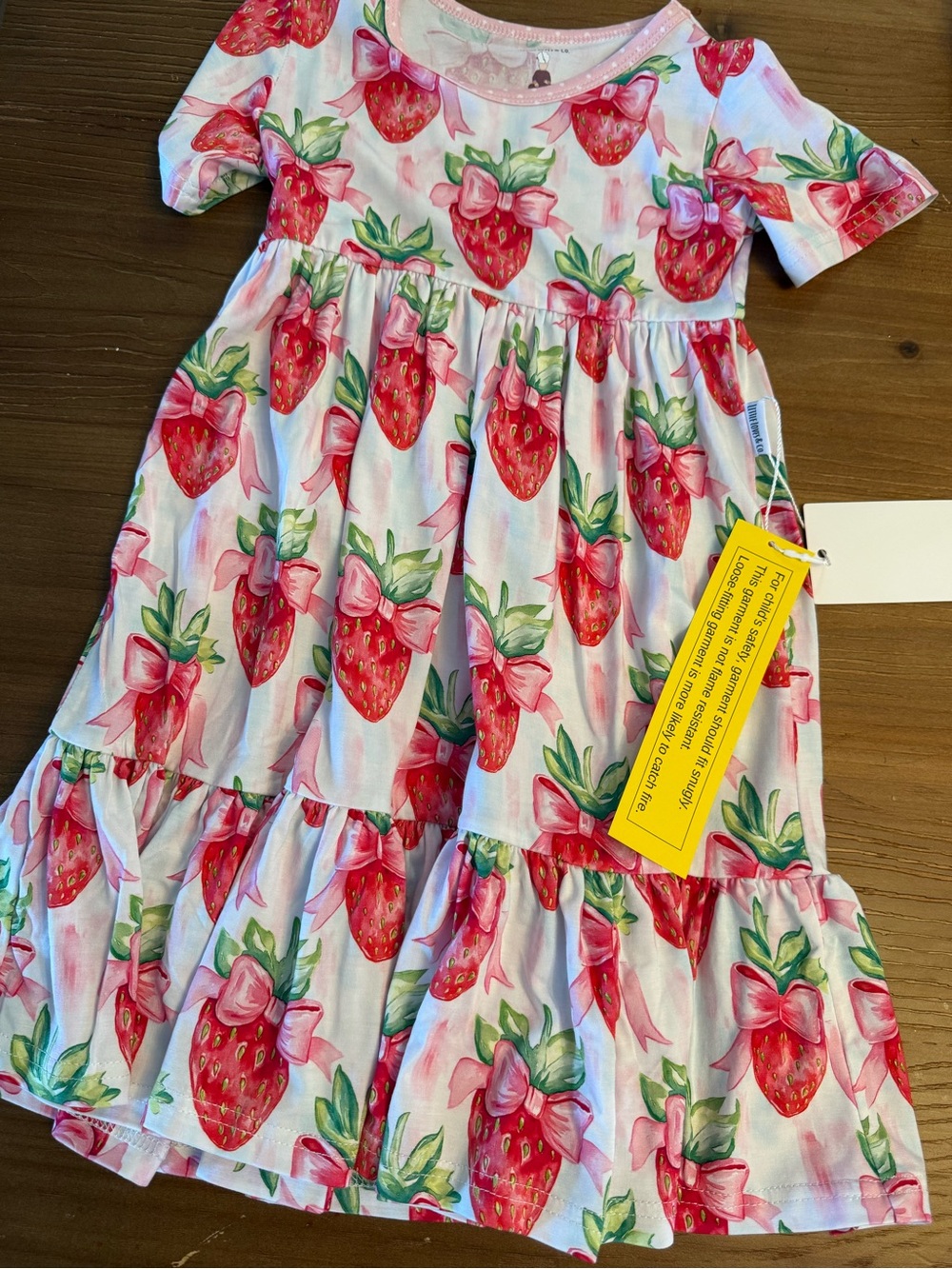 NWT bamboo Girls Pink Strawberry Print Ruffle Dress
